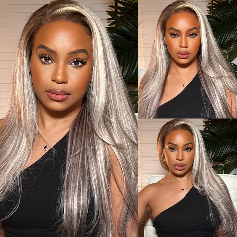 Highlight Color HD Lace Wigs Curtain Bangs