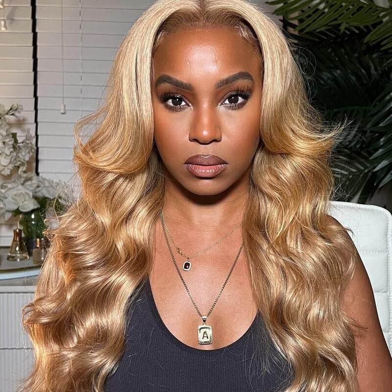 Blonde Ombre 13x6 Lace Frontal Body Wave Pre-plucked Glueless Curtain Bangs Wigs
