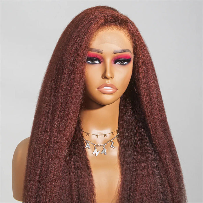Kinky Straight Reddish Brown Closure Wigs