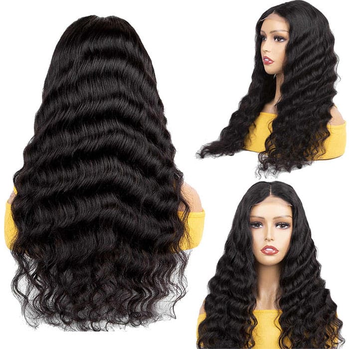 Loose Deep Wave 4x4 HD Lace Wigs Human Hair Pre Plucked Lace Closure Wigs Bleached Knots