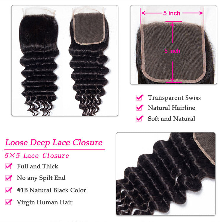 Loose Deep Wave Hair HD Lace Closure