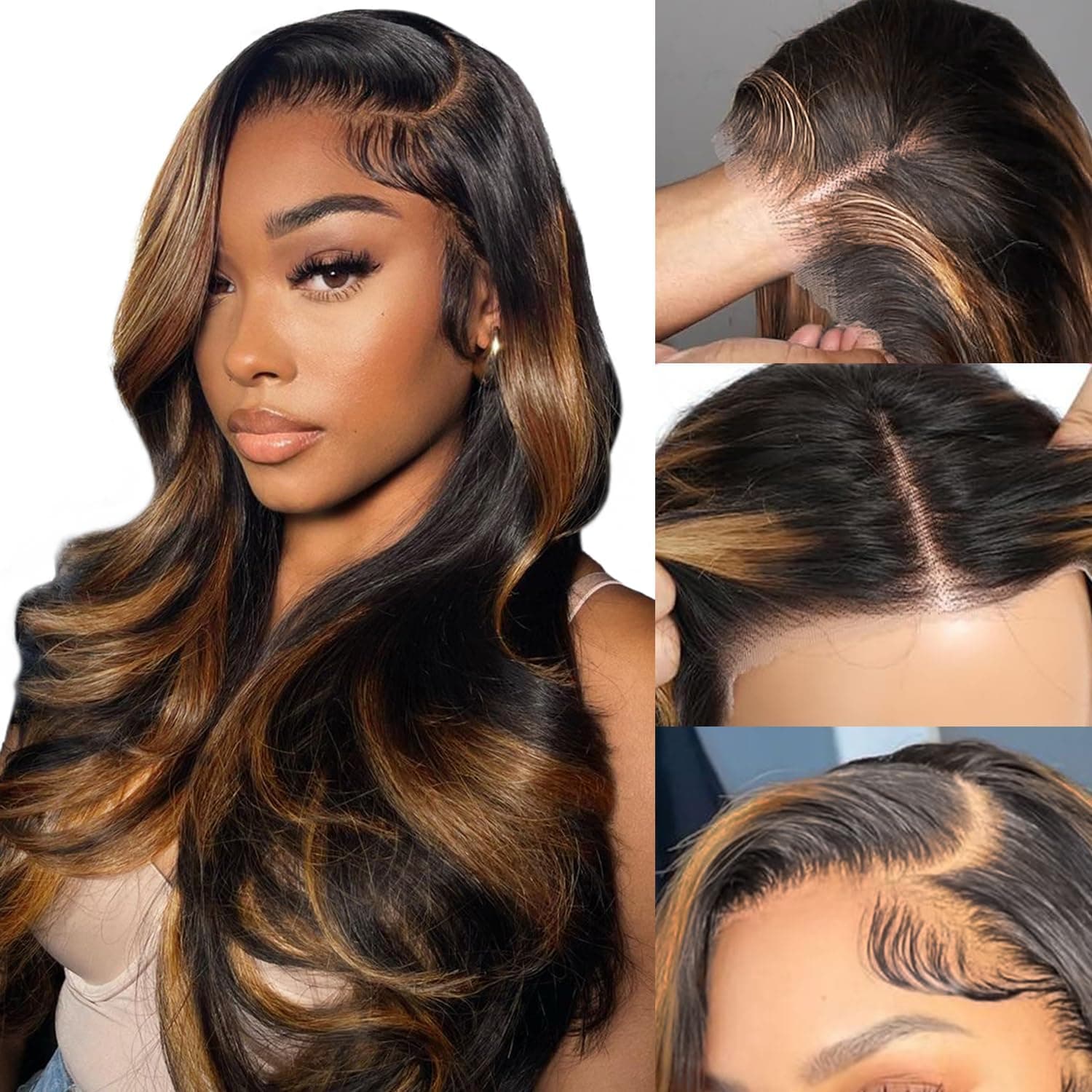 1B/30 Highlight New Tech Upgrade Glueless 360 HD Lace Wigs With Invisi-Strap Snug Fit Pre Plucked Lace Parting Anywhere
