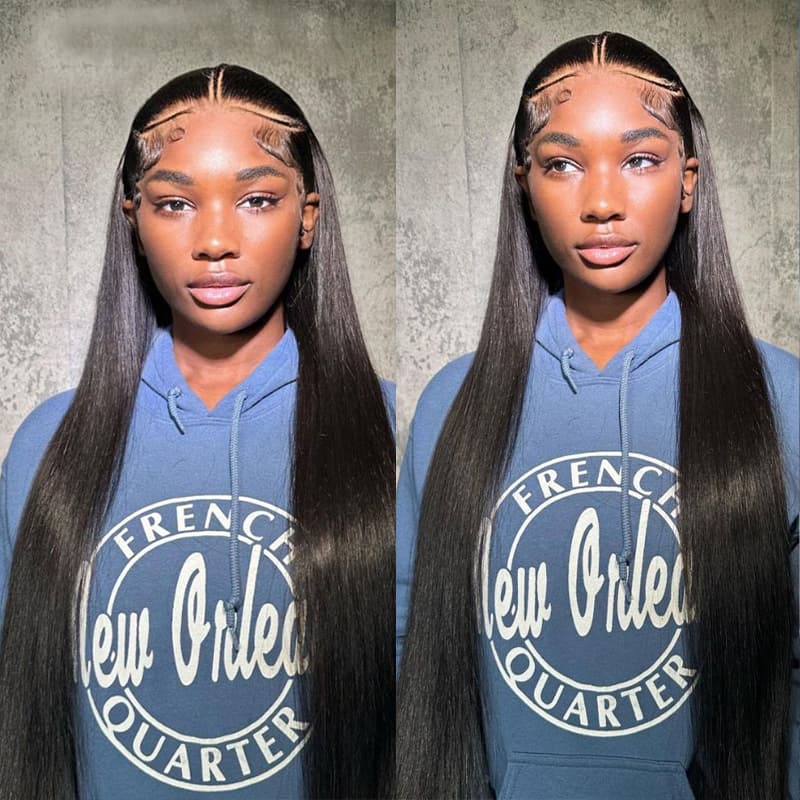 Pre Braided Wig Straight Glueless 13x6 HD Lace Front Wigs Human Hair Bleached Knots