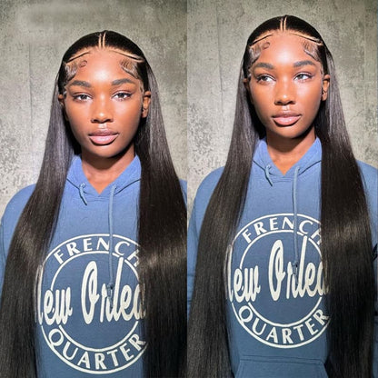Pre Braided Wig Straight Glueless 13x6 HD Lace Front Wigs Human Hair Bleached Knots