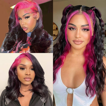 Red Skunk Stripe Wig Human Hair 13x6 Lace Body Wave Wigs