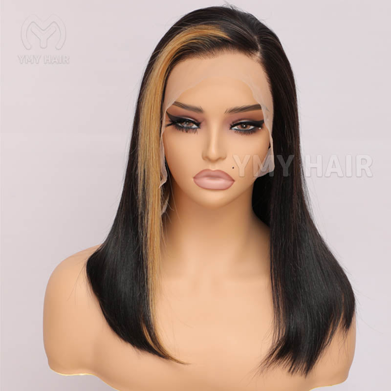 Skunk Stripe Hair Straight Real Hair HD Lace Wigs