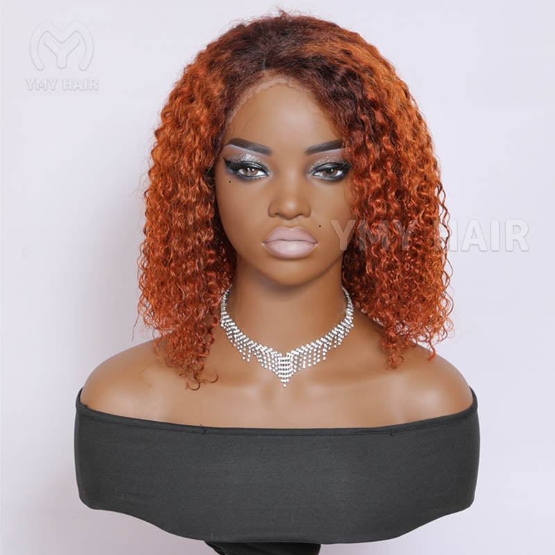 T4130 Ombre Ginger Wig Jerry Curly 3D Dome Cap