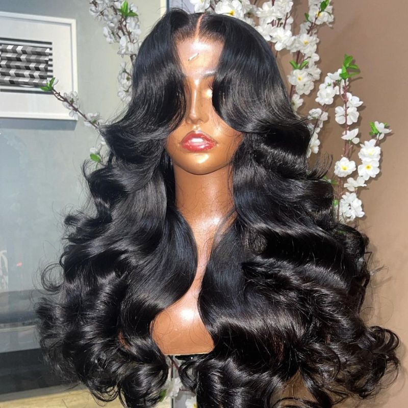 body wave wig with curtain bang
