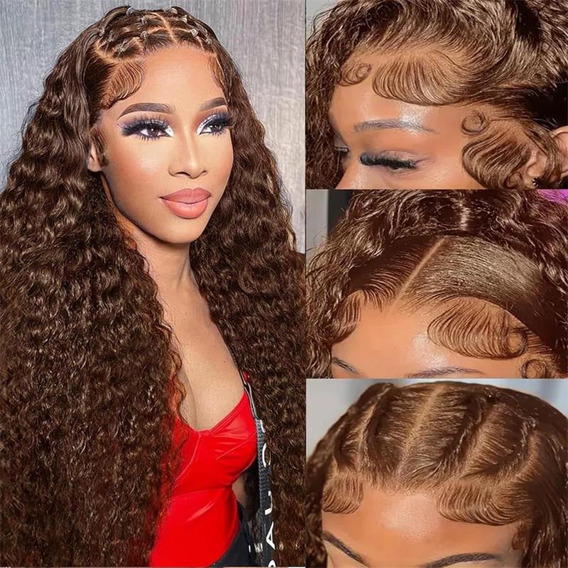YMY Hair Chocolate Brown Lace Front Wig 13x6 Deep Wave Lace Frontal Wigs Human Hair 180% Density