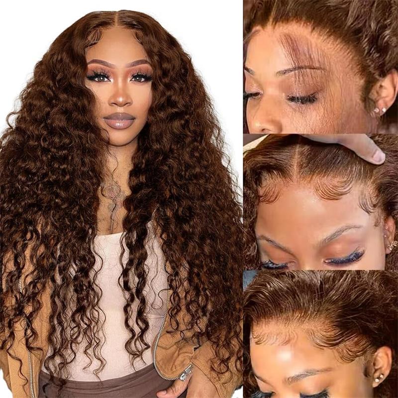 YMY Hair Chocolate Brown Lace Front Wig 13x6 Deep Wave Lace Frontal Wigs Human Hair 180% Density