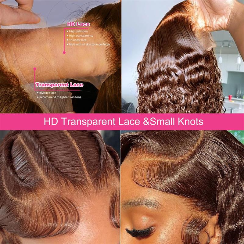 YMY Hair Chocolate Brown Lace Front Wig 13x6 Deep Wave Lace Frontal Wigs Human Hair 180% Density