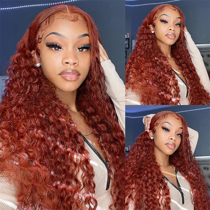 YMY Hair Reddish Brown Water Wave Wig 13x6 /5x5 Hd Transparent Lace Frontal Wigs with Pre Plucked Baby Hair