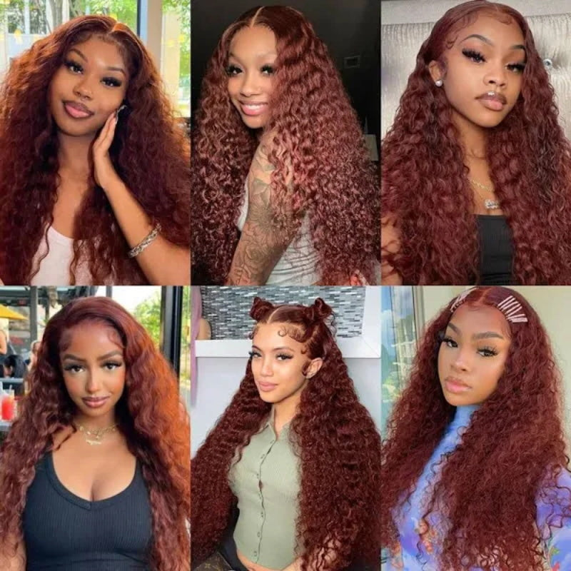 YMY Hair Reddish Brown Water Wave Wig 13x6 /5x5 Hd Transparent Lace Frontal Wigs with Pre Plucked Baby Hair