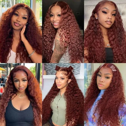YMY Hair Reddish Brown Water Wave Wig 13x6 /5x5 Hd Transparent Lace Frontal Wigs with Pre Plucked Baby Hair