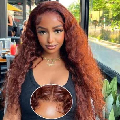 YMY Hair Reddish Brown Water Wave Wig 13x6 /5x5 Hd Transparent Lace Frontal Wigs with Pre Plucked Baby Hair
