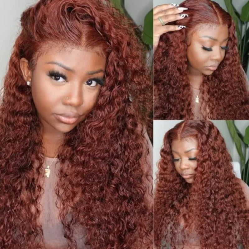 YMY Hair Reddish Brown Water Wave Wig 13x6 /5x5 Hd Transparent Lace Frontal Wigs with Pre Plucked Baby Hair