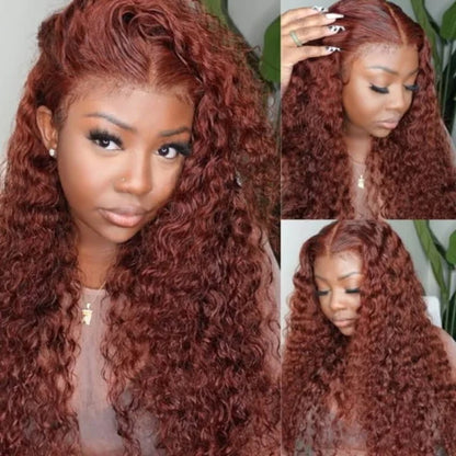 YMY Hair Reddish Brown Water Wave Wig 13x6 /5x5 Hd Transparent Lace Frontal Wigs with Pre Plucked Baby Hair