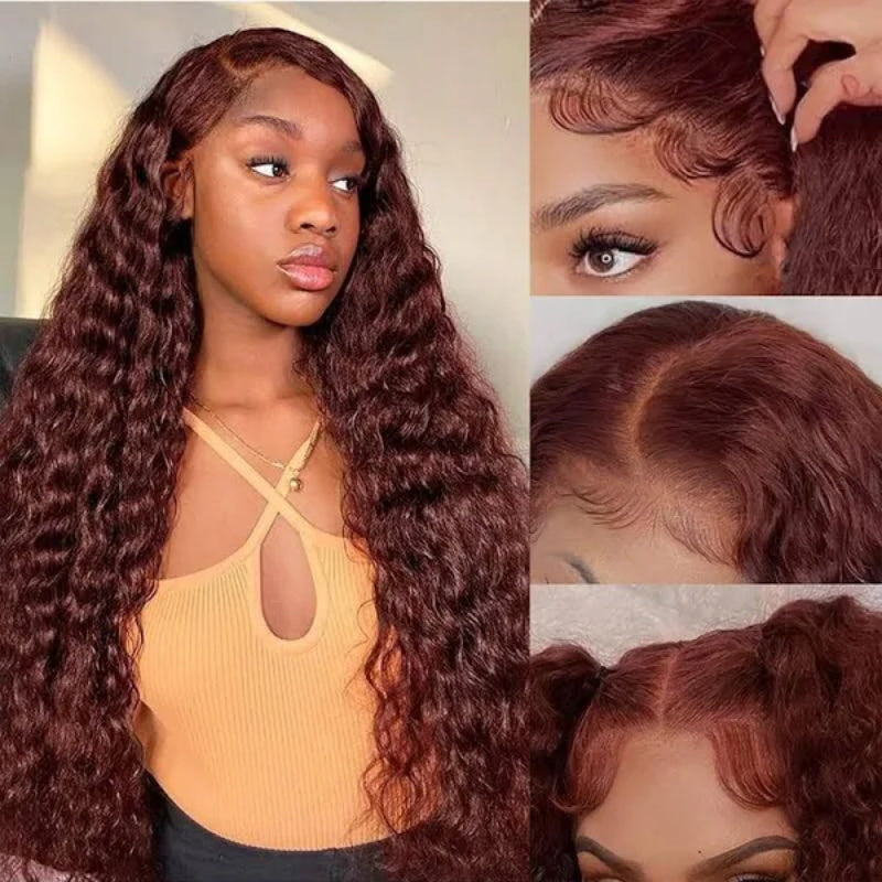 YMY Hair Reddish Brown Water Wave Wig 13x6 /5x5 Hd Transparent Lace Frontal Wigs with Pre Plucked Baby Hair
