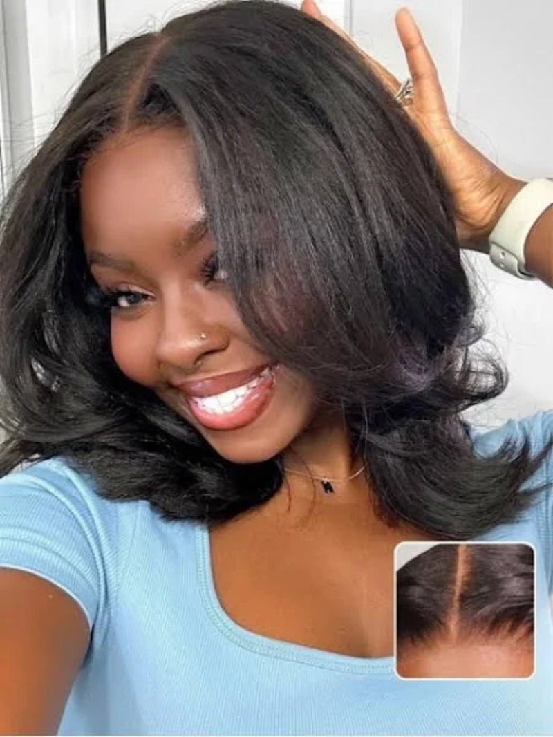 Yaki Straight ByeBye Knots Wig Pre Cut 8x5 Glueless Short Bob Wigs with Invisible Knots