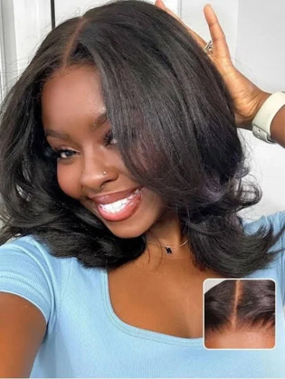 Yaki Straight ByeBye Knots Wig Pre Cut 8x5 Glueless Short Bob Wigs with Invisible Knots