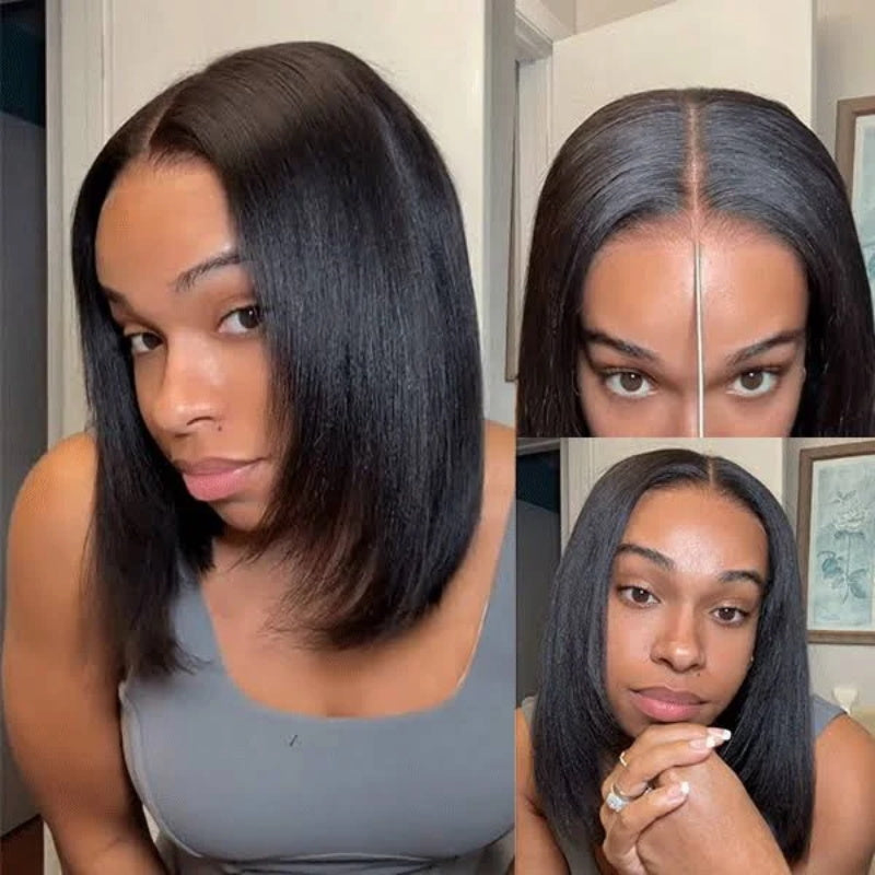 Yaki Straight ByeBye Knots Wig Pre Cut 8x5 Glueless Short Bob Wigs with Invisible Knots