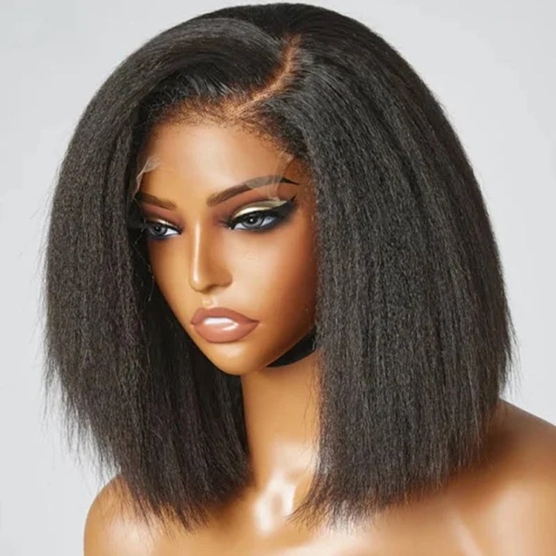 Yaki Straight ByeBye Knots Wig Pre Cut 8x5 Glueless Short Bob Wigs with Invisible Knots
