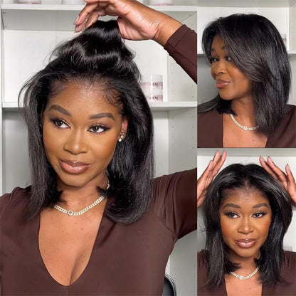 Yaki Straight ByeBye Knots Wig Pre Cut 8x5 Glueless Short Bob Wigs with Invisible Knots