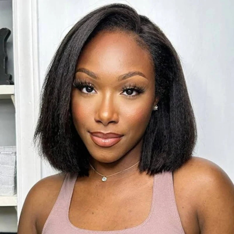 Yaki Straight ByeBye Knots Wig Pre Cut 8x5 Glueless Short Bob Wigs with Invisible Knots