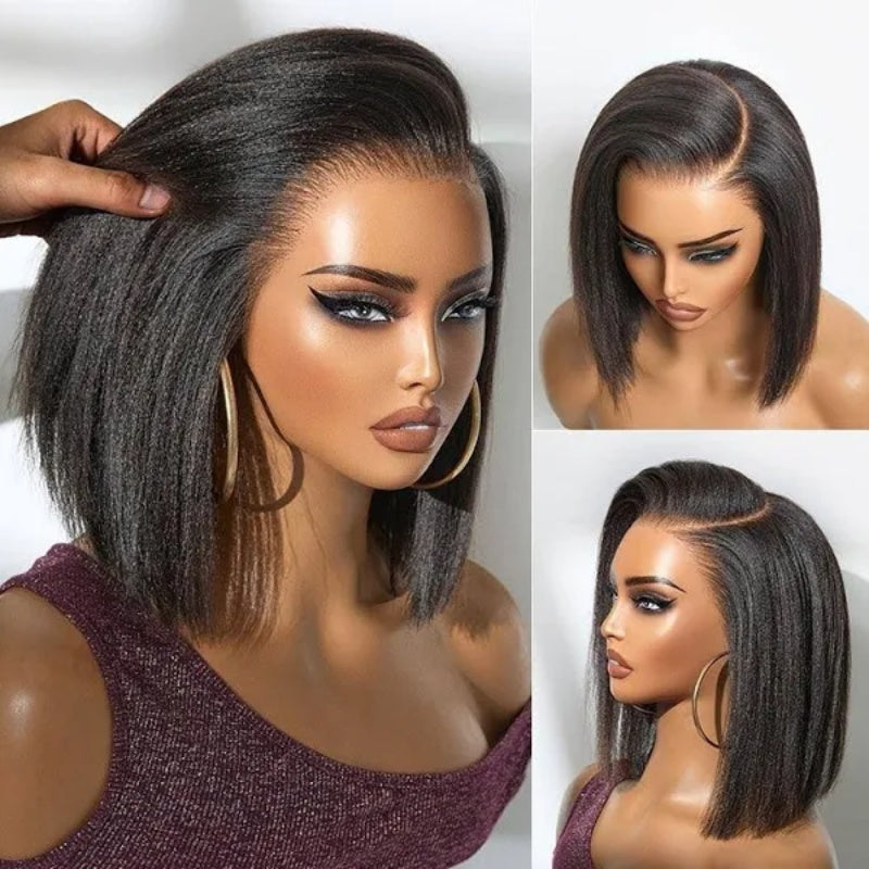 Yaki Straight ByeBye Knots Wig Pre Cut 8x5 Glueless Short Bob Wigs with Invisible Knots