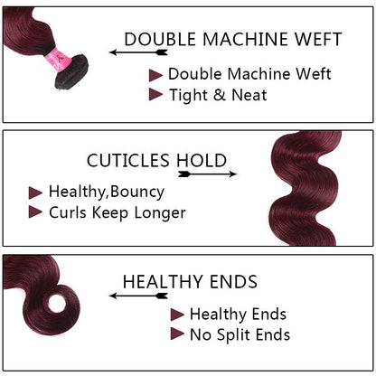 3 Bundles Human Hair Ombre Burgundy Color