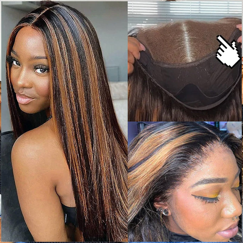 straight highlight color hd lace closure wig