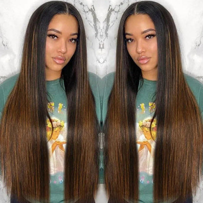 straight highlight color hd lace closure wigs