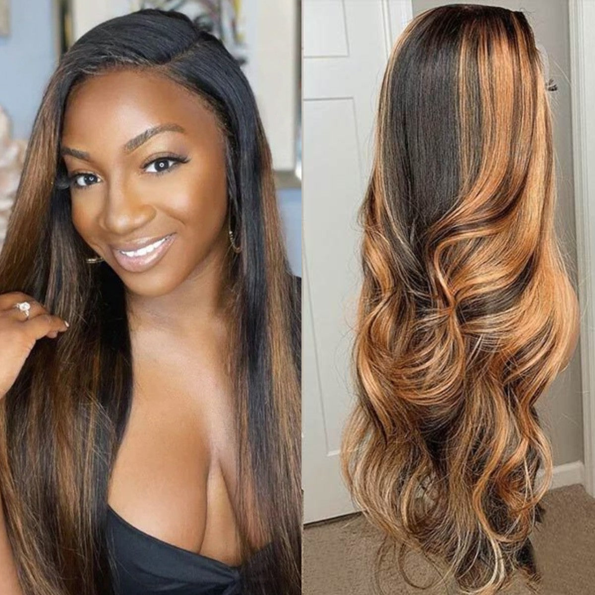 straight highlights color hd lace closure wig