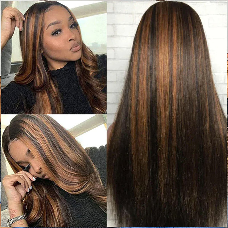 straight highlights color hd lace closure wigs