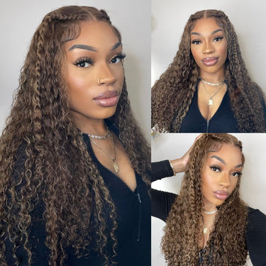 Jerry Curly Brown Wig with Blonde Highlights