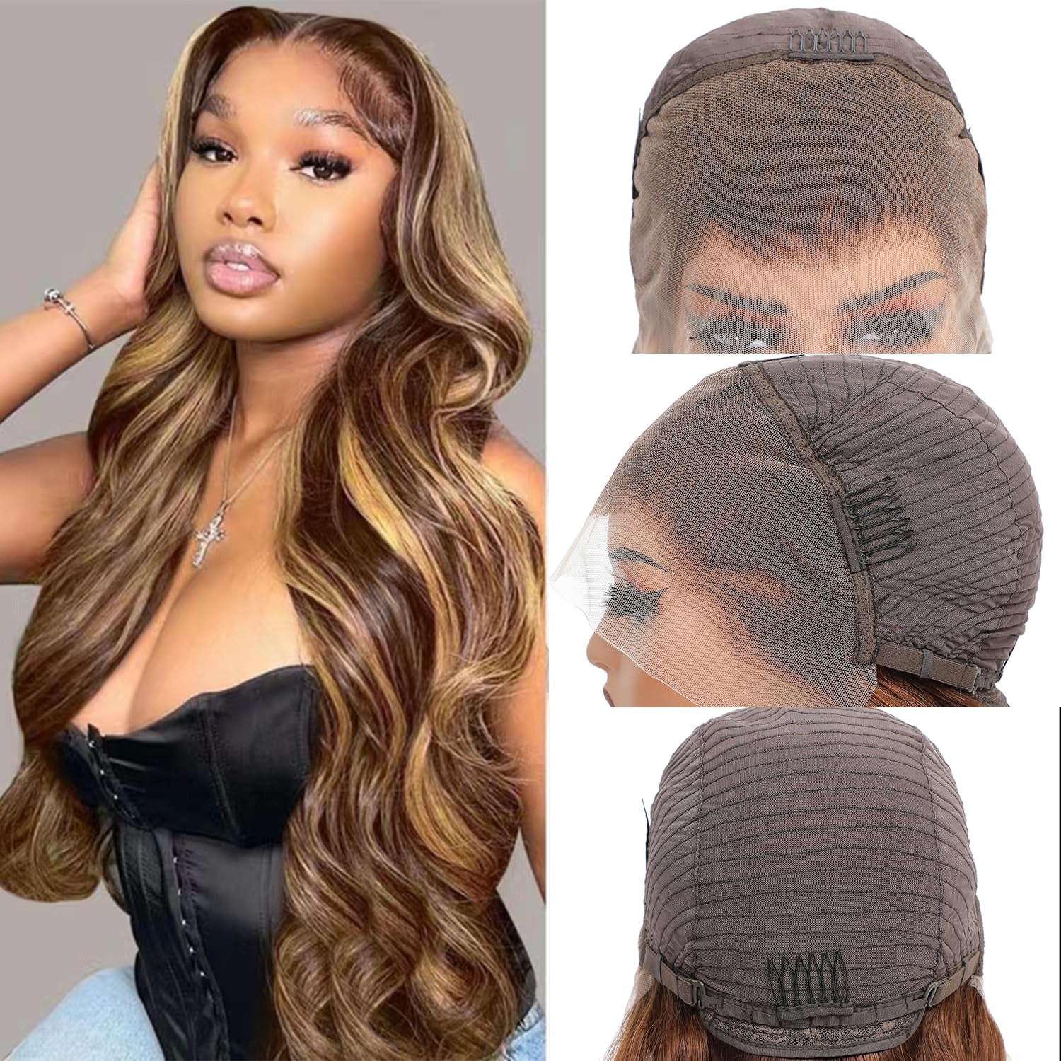 Honey Blonde Highlight Body Wave Wig 13x6 Lace Frontal Wig Pre-cut Hd Lace Bleachde Knots P4/27 Colored Human Hair Wig