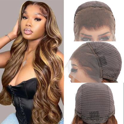 Honey Blonde Highlight Body Wave Wig 13x6 Lace Frontal Wig Pre-cut Hd Lace Bleachde Knots P4/27 Colored Human Hair Wig