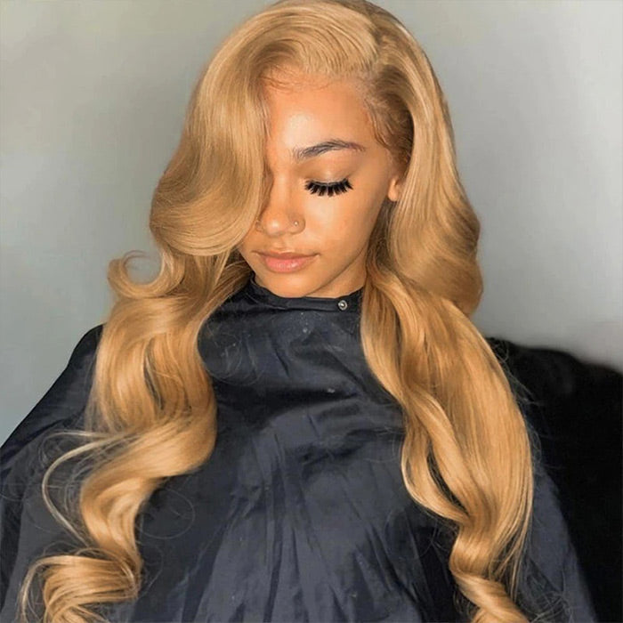 honey blonde body wave glueless hd lace closure wig