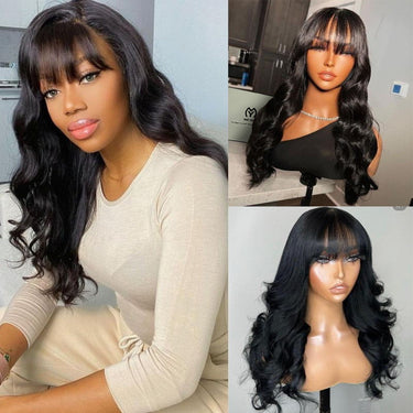Body Wave Human Hair Lace Closure Wig With Bangs