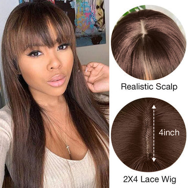 Chocolate Brown Straight Wig With Bangs