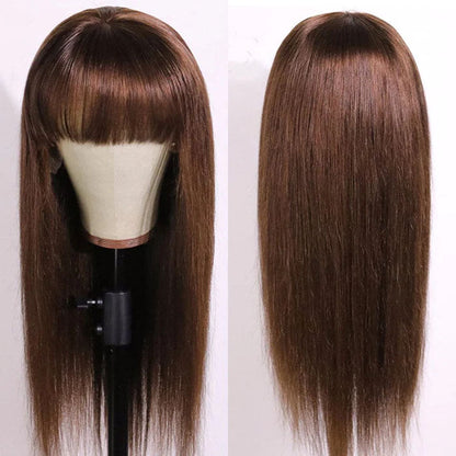 glueless brown straight lace wig with bang