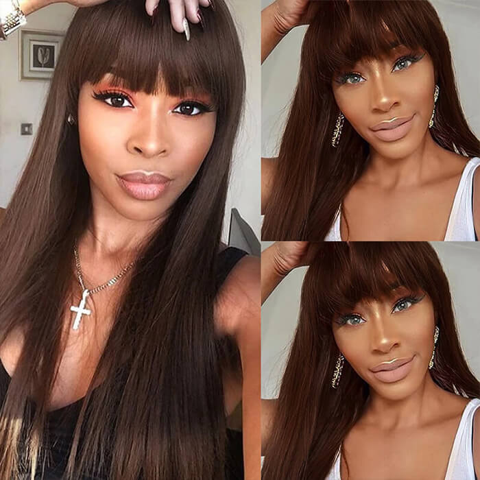 glueless brown straight lace wig with bangs