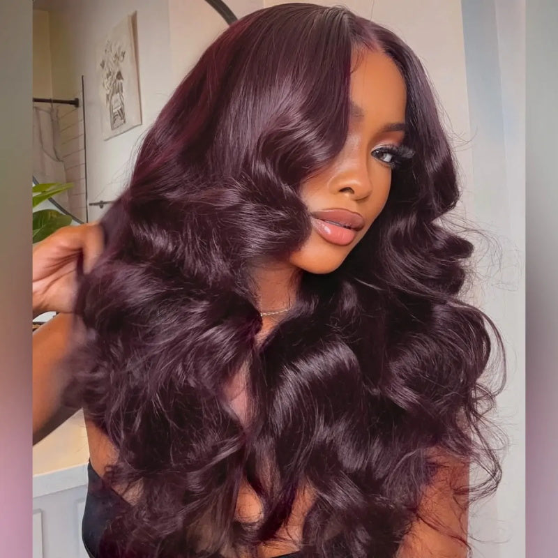 Dark Purple Curtain Bangs Body Wave Wig Lace Front Human Hair Wigs 8X5  Pre -Everything