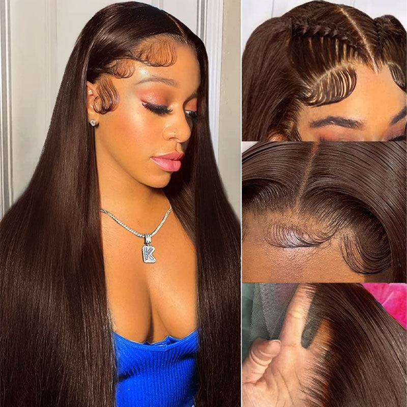 dark brown straight hd lace front wig