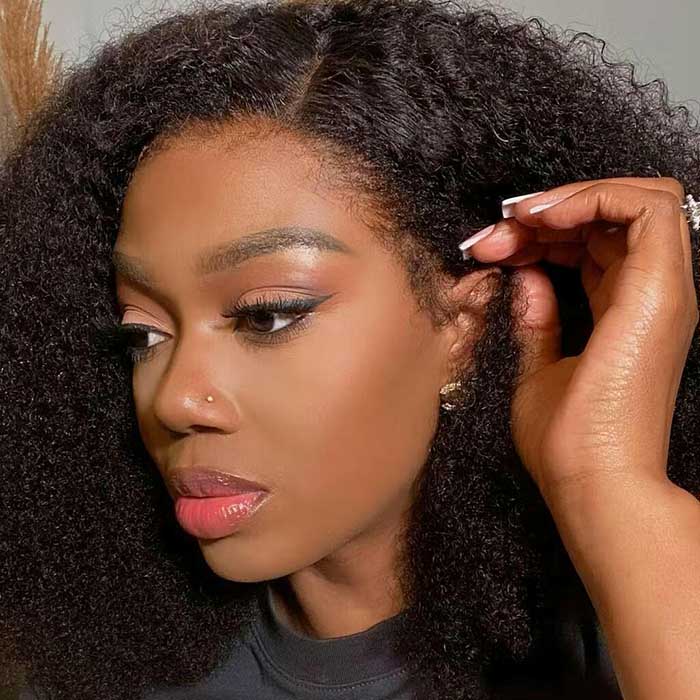 4C Hairline 220% Density Afro Kinky Curly Wig 8x5 Glueless HD Lace Kinky Edges Human Hair Wigs