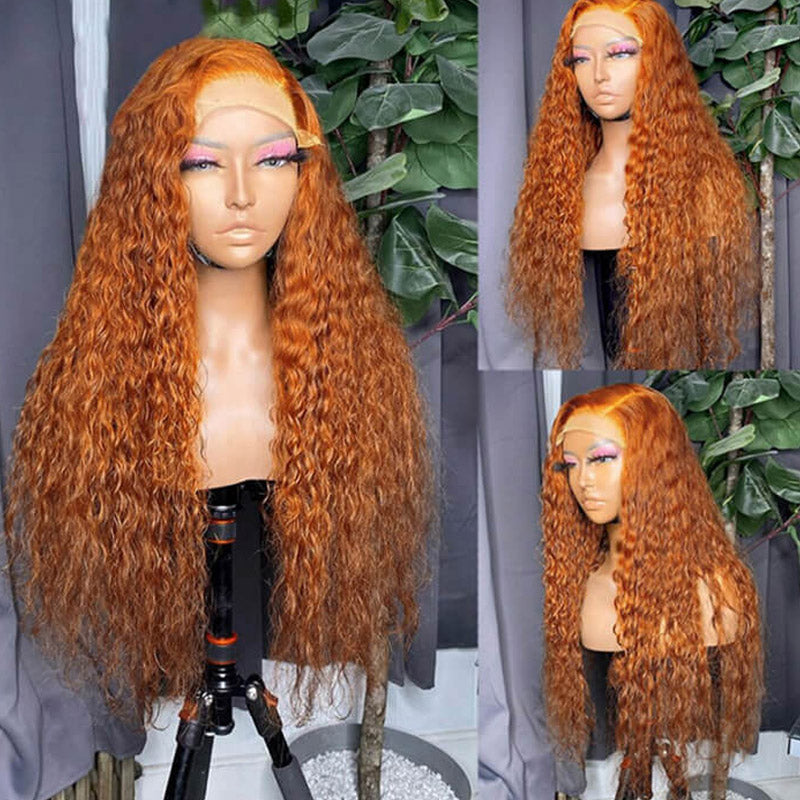 ginger color water wave lace wigs