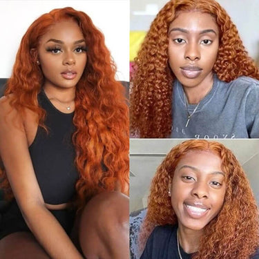 88J Ginger Orange Lace Frontal Water Wave Wigs