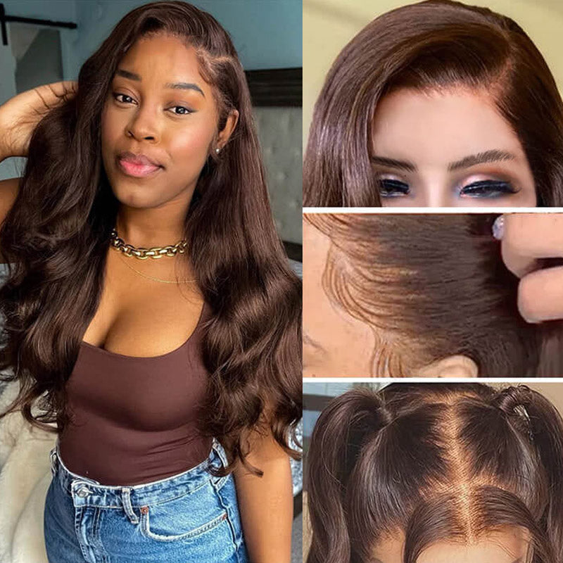 hd lace closure body wave brown colored wig
