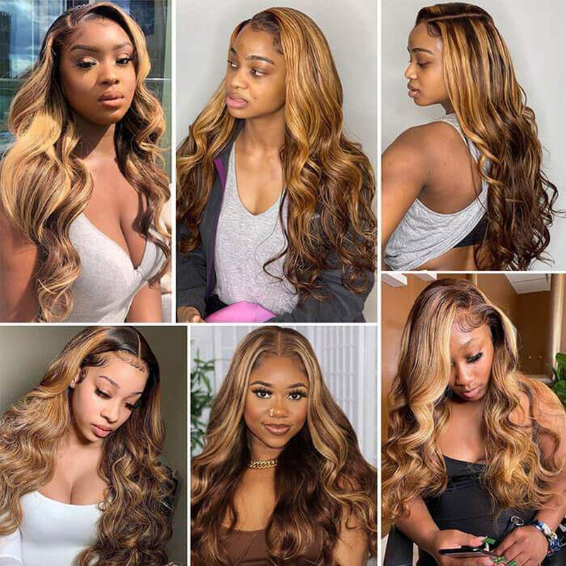 glueless highlight body wave hd lace wig