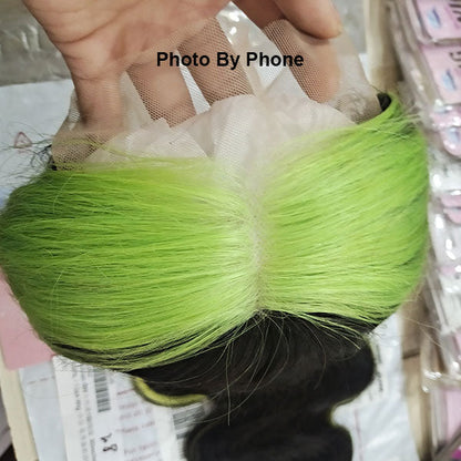 5x5 hd lace green skunk stripe wig